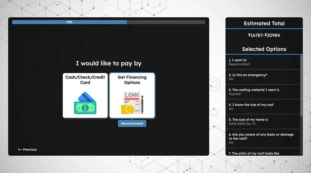 Example of lead generating quote tool for contractors with a financing option. 