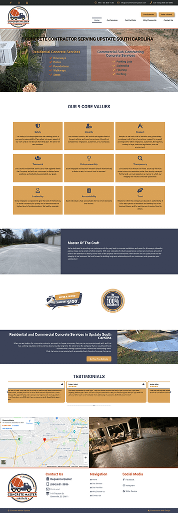 full page website Concrete Masters Upstate