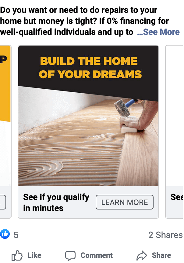 Contractor financing Facebook Ad